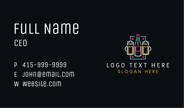 Neon Beer Bar  Business Card Design Image Preview