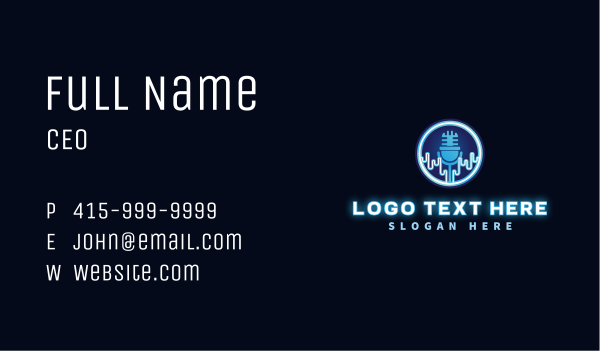 Neon Light Podcast Microphone Business Card Design Image Preview