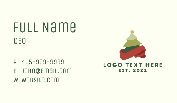 Holiday Christmas Tree Ribbon Business Card Design Image Preview