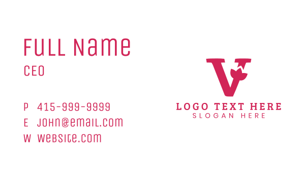 Pink Petal Letter V Business Card Design Image Preview