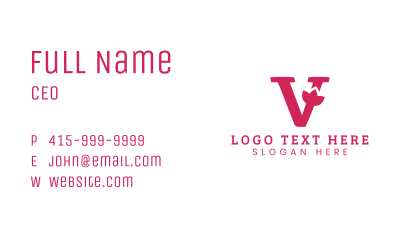 Pink Petal Letter V Business Card Image Preview
