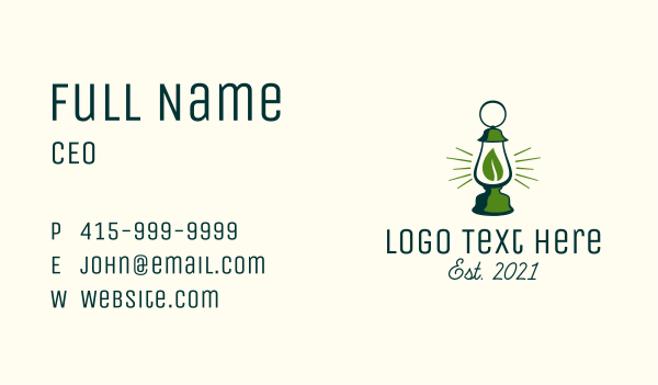 Organic Camping  Lamp Business Card Design Image Preview