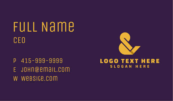 Golden Ampersand Symbol Business Card Design Image Preview