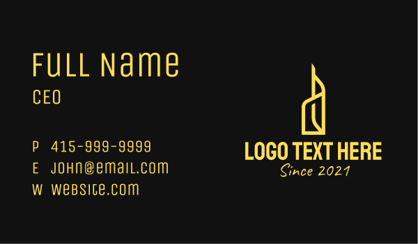 Yellow Line Art Tower  Business Card Design Image Preview
