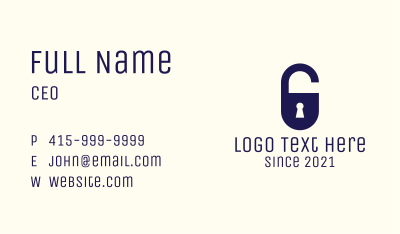 Blue Keyhole Lock Business Card