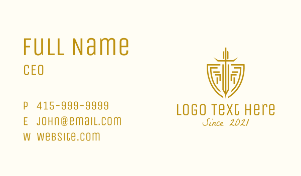 Warrior Sword & Shield Business Card Design Image Preview