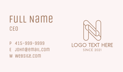 Brown Paper Clip Letter N Business Card