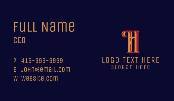 Retro Fashion Letter H  Business Card Design
