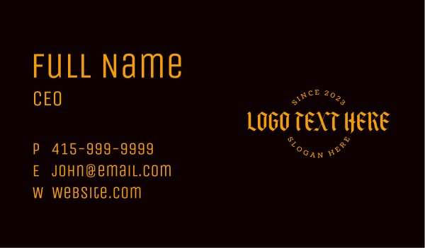 Golden Gothic Calligraphy Wordmark Business Card Design Image Preview