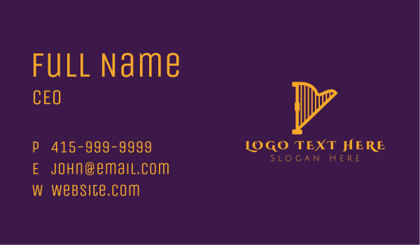 Golden Musical Harp Business Card Design Image Preview