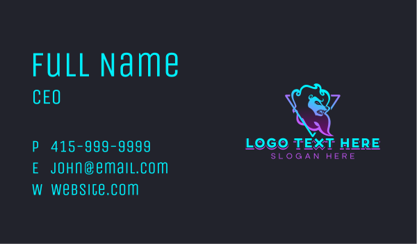 Neon Gaming Lion Business Card Design Image Preview