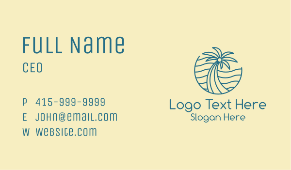 Tropical Palm Tree Monoline Business Card Design Image Preview