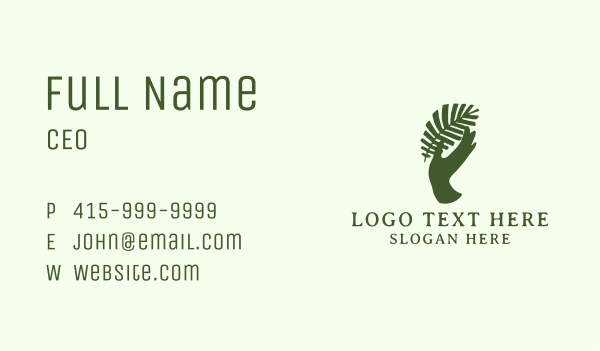 Green Tropical Hand Business Card Design Image Preview