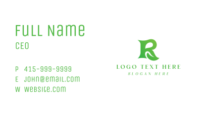 Green Leaf R Business Card Image Preview