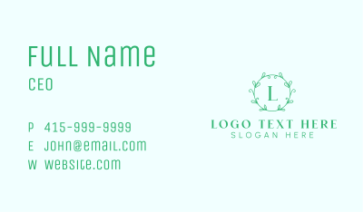 Green Leaves Wreath Letter Business Card Image Preview