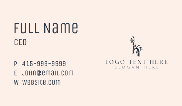 Elegant Chic Floral Letter K Business Card Design Image Preview