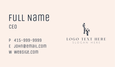 Elegant Chic Floral Letter K Business Card Image Preview