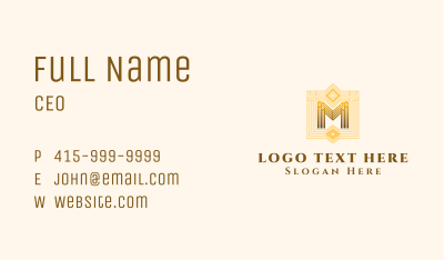 Gold Art Deco Letter M Business Card Image Preview