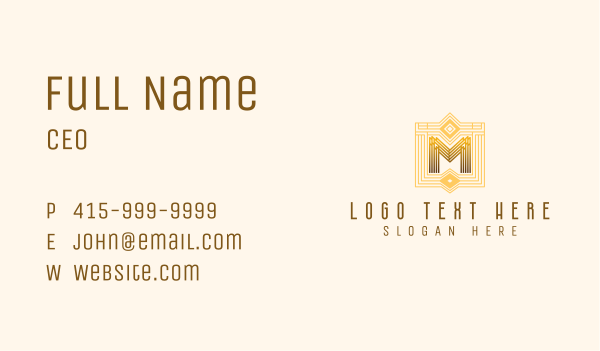 Gold Art Deco Letter M Business Card Design Image Preview