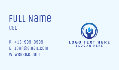 Blue Droplet Plumber Wrench Business Card Image Preview