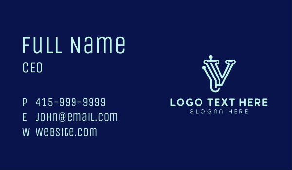 Digital Tech Letter V Business Card Design Image Preview