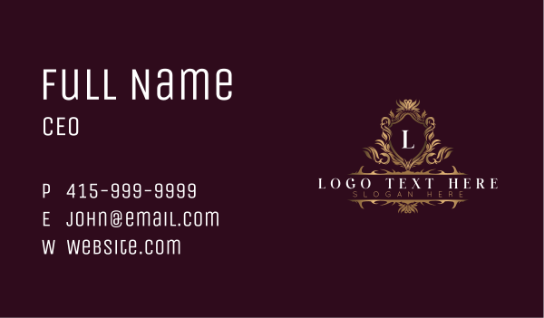 Elegant Flower Shield Crest Business Card Design Image Preview