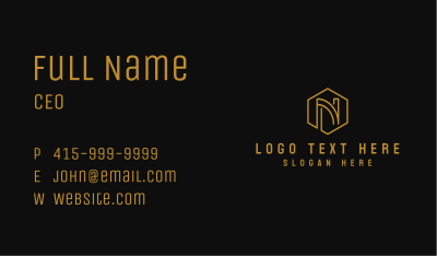 Golden Hexagon Letter N Business Card Image Preview