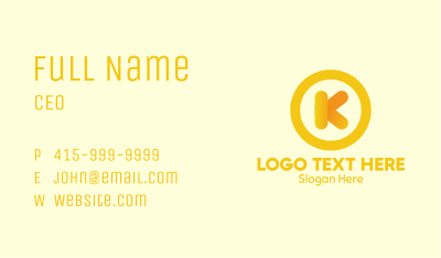 Yellow Letter K Circle Business Card