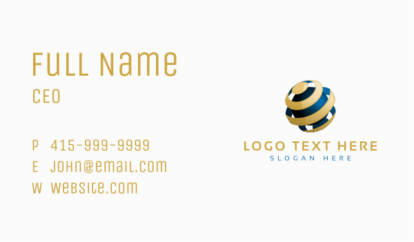 Gold 3D Global Firm Business Card Design Image Preview