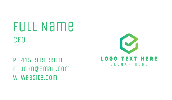 Green Hexagon Checkmark Tick Business Card Design Image Preview