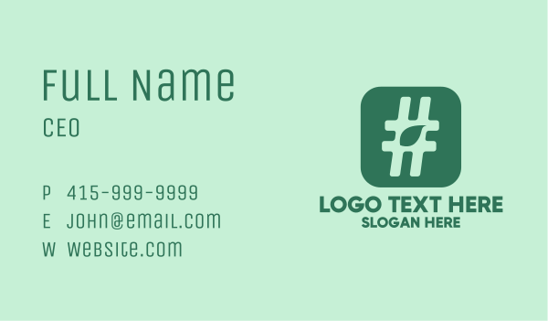 Green Leaf Hashtag  Business Card Design Image Preview