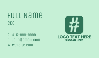 Green Leaf Hashtag  Business Card