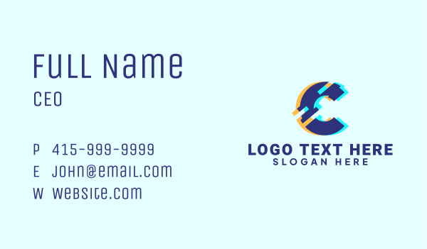 Futuristic Glitch Letter C Business Card Design Image Preview