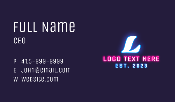Neon Light Letter    Business Card Design Image Preview