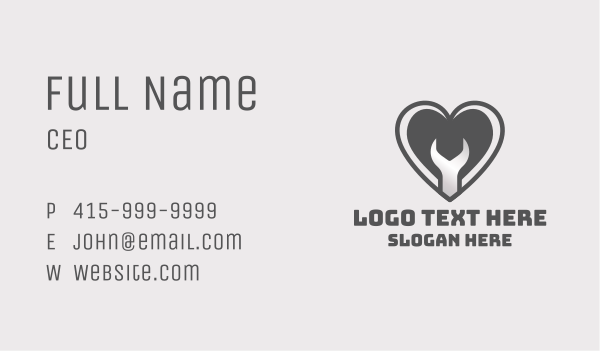 Grey Heart Wrench Business Card Design