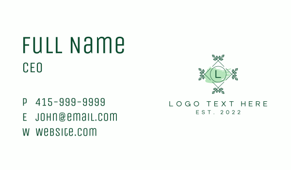 Natural Watercolor Lettermark Business Card Design Image Preview