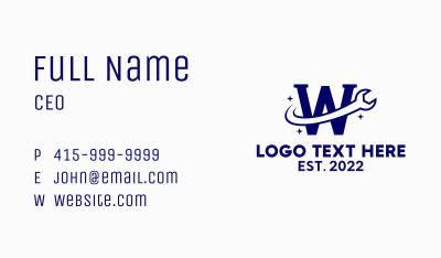 Industrial Mechanic Wrench Letter W  Business Card Image Preview