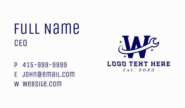 Industrial Mechanic Wrench Letter W  Business Card Design Image Preview