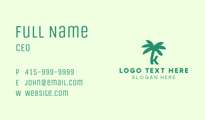 Green Palm Tree Letter K Business Card Image Preview