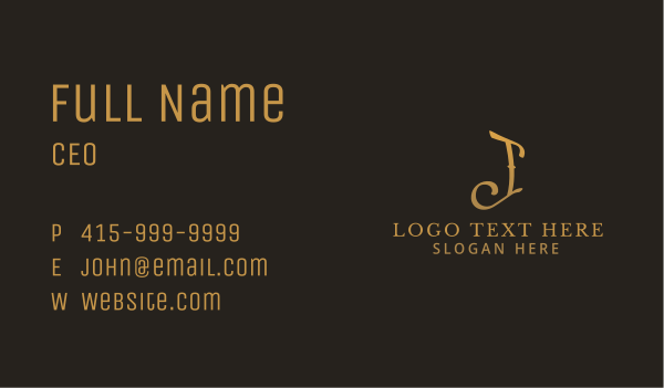 Gold Letter J Business Business Card Design Image Preview