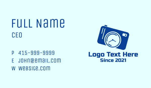 Blue Camera Clock Business Card Design Image Preview