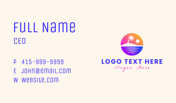 Island Beach Sunset Business Card Design Image Preview