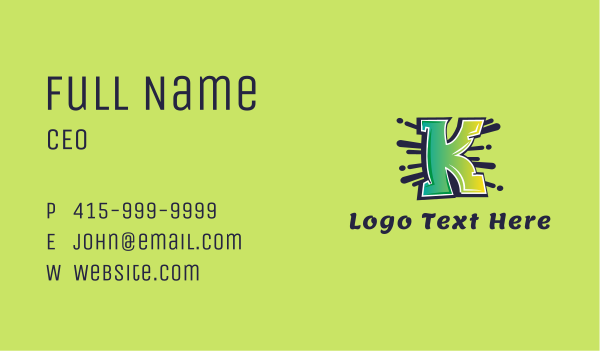 Graffiti Splatter Letter K Business Card Design