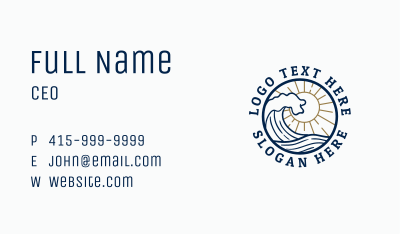 Ocean Surfer Wave Emblem Business Card