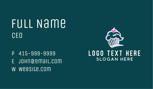 Anaglyph Cupcake Glitch Business Card Design Image Preview
