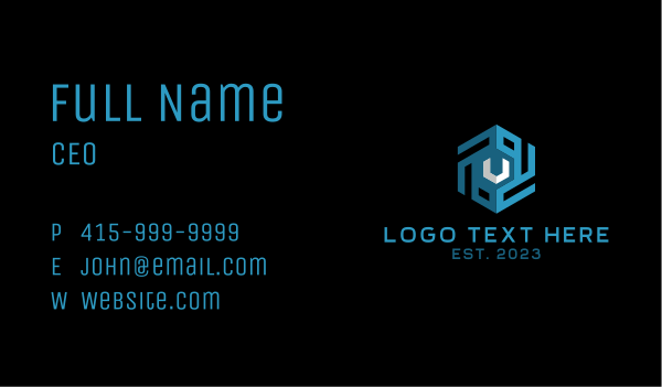 Blue Cube Letter V Business Card Design Image Preview