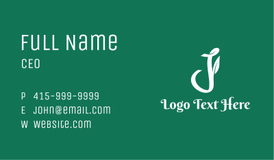Letter J Leaf Calligraphy Business Card
