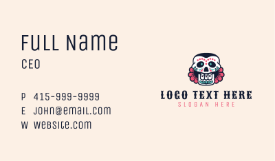 Festive Floral Sugar Skull Business Card Image Preview