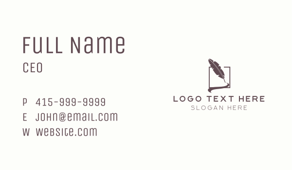 Writer Feather Quill Pen Business Card Design Image Preview