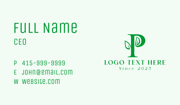 Herbal Gardening Letter P Business Card Design Image Preview